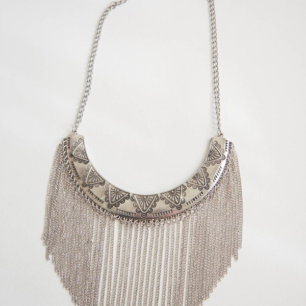Silver Statement Necklace - Chain Metalwork Necklace