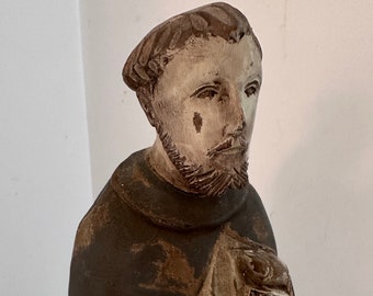 Vintage Santos Figure - Carved Wood Saint Francis Statue - wood Saint