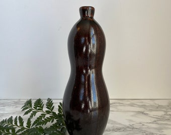 Japanese Pottery Vase - Vintage Asian Black Pottery Hourglass Shape