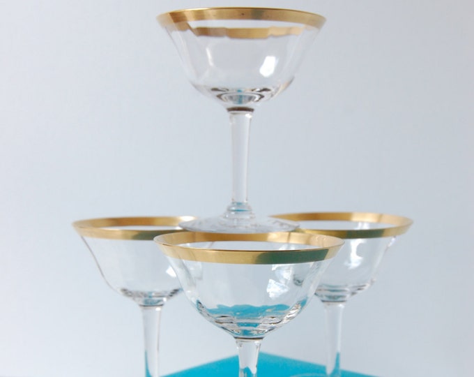 Vintage Champagne Coupe Glasses Gold Rim Champagne Glasses Etsy