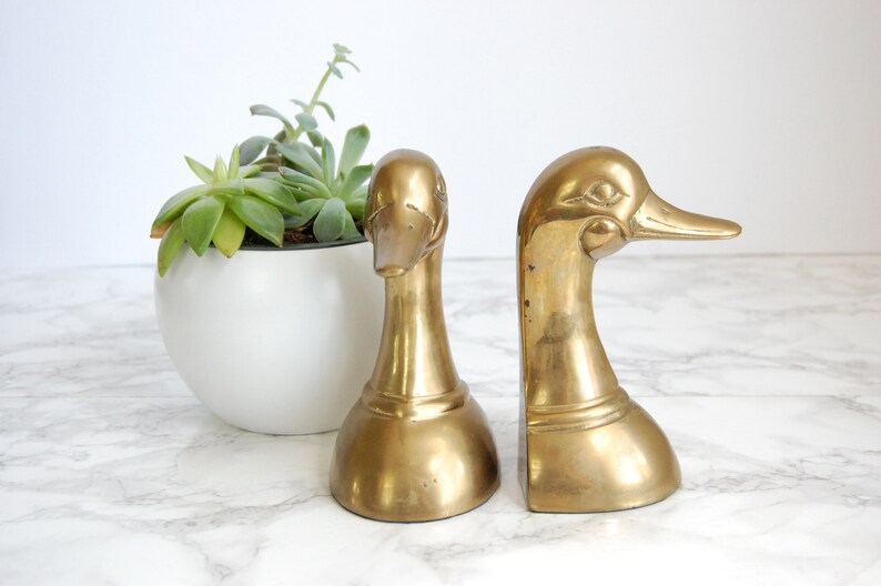 Brass Duck Bookends Brass Duck Figure Vintage Brass Bookend Mallards Bookend Set image 2