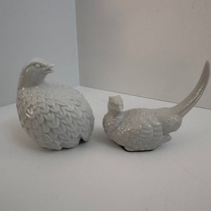 Porcelain Quail Statues Bird Figurines Whiteware Stoneware Chinoiserie Chic Decor image 6