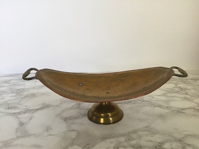 Vintage Russian Brass and Copper Pedestal Bowl Imperial Russia image 2