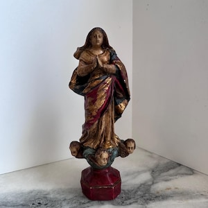 Virgin Mary Immaculate Conception Cherubs Ceramic Religious Idol Vintage Antique