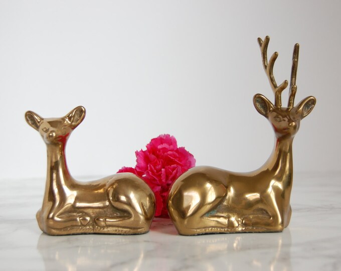 Vintage Brass Deer Brass Deer Figurines Mid Century Brass Etsy
