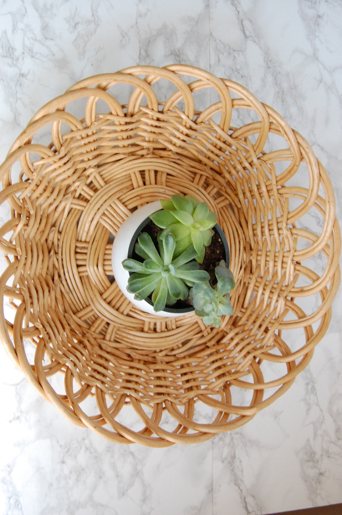 Vintage Woven Chunky Basket Round Large Basket Tray Boho Decor Etsy