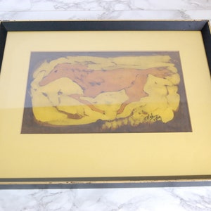 Vintage Horse Painting on Fabric Asian or Native American Horse Art Framed Original Art image 2