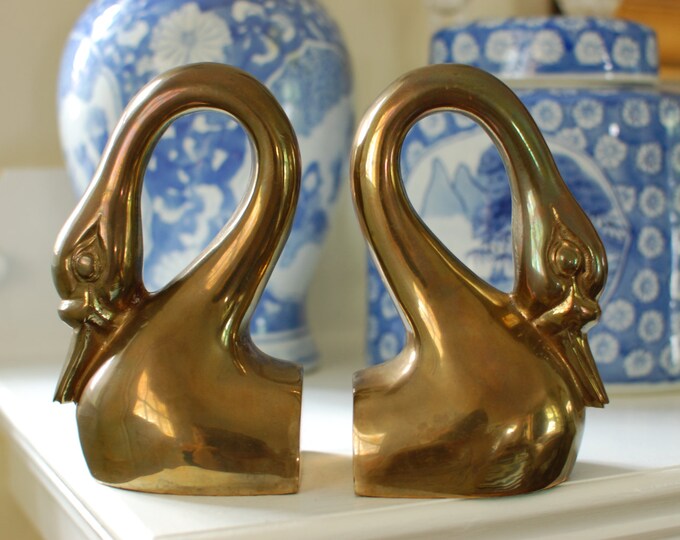 Vintage Brass Swan Bookends Etsy