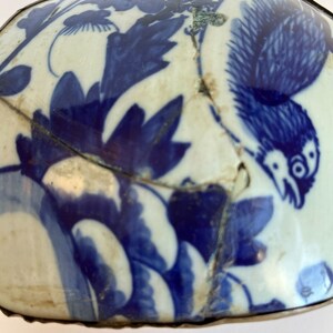Blue and White Porcelain Chinoiserie Box Silver Lidded Jewelry Box image 5