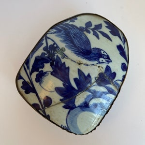 Blue and White Porcelain Chinoiserie Box Silver Lidded Jewelry Box image 2