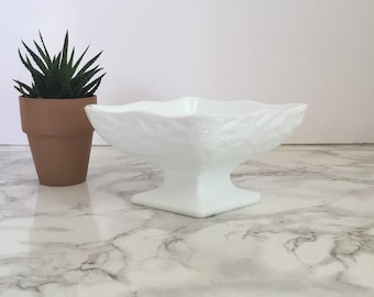 Milk Glass Small White Diamond Footed Bowl