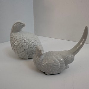 Porcelain Quail Statues Bird Figurines Whiteware Stoneware Chinoiserie Chic Decor image 1