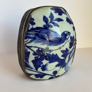 Blue and White Porcelain Chinoiserie Box Silver Lidded Jewelry Box image 1
