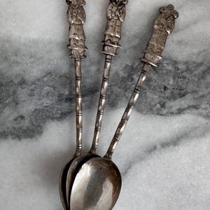 Vintage Chinoiserie Silver Demitasse Espresso Spoons Small Coffee Spoons