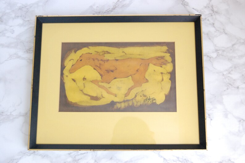 Vintage Horse Painting on Fabric Asian or Native American Horse Art Framed Original Art image 3