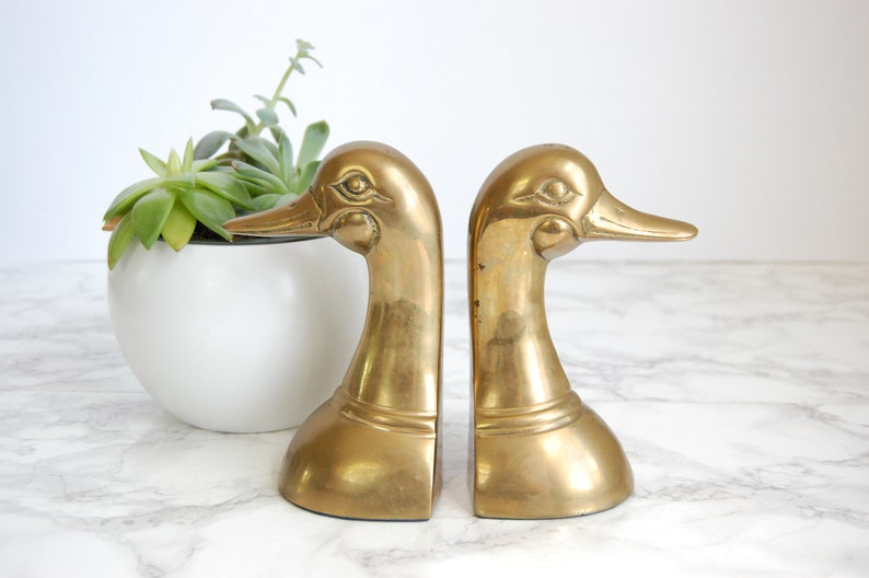 Brass Duck Bookends Brass Duck Figure Vintage Brass Bookend Mallards Bookend Set image 1