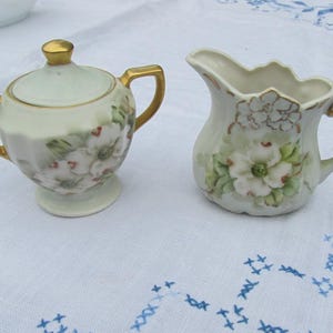 Creamer and Sugar - Hand Painted Individual Creamer and Sugar - Vintage