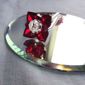 Crystal Rose on Mirror - Red Glass Rose - Vintage