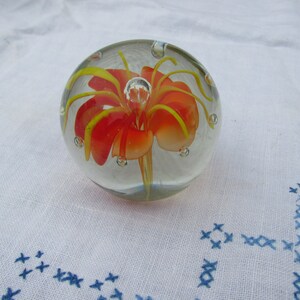 Paper Weight - Glass with Orange Flower - Vintage