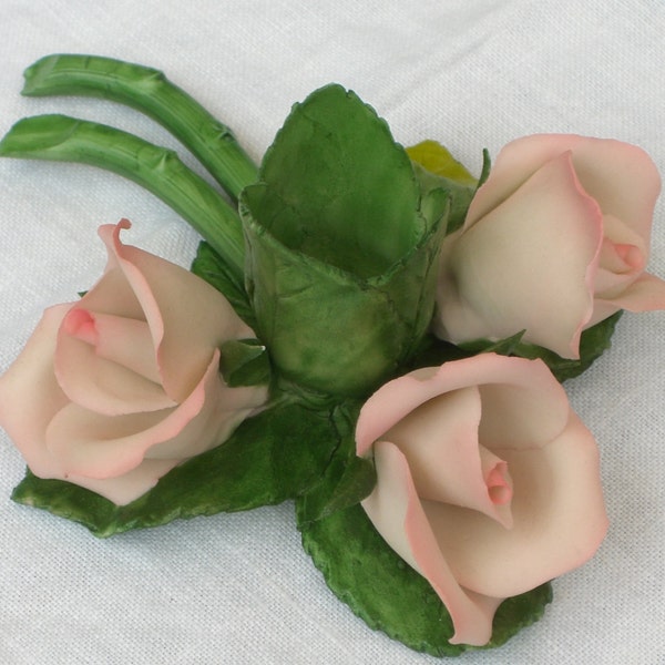 Candle Holder - Porcelain Roses Capodimonte Fabar - Vintage - Free Shipping