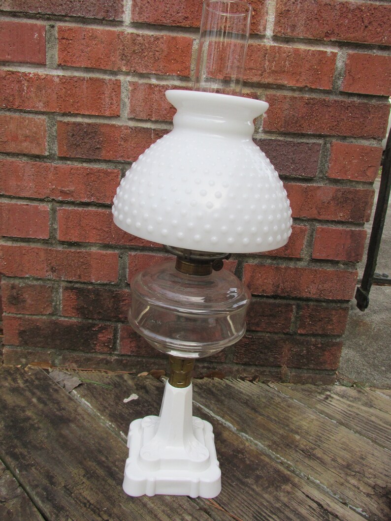 Oil Lamp with Hobnail Milk Glass Shade Free Shipping Vintage