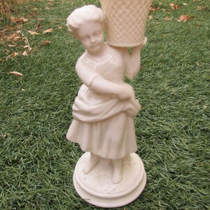 Figurine - Belleek Girl Basket Carrier - Vintage - Free Shipping