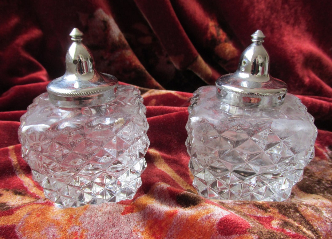 Salt Shakers Pair of Glass Salt Shakers Vintage Etsy