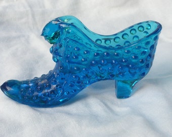 Glass Slipper - Fenton Blue Hobnail Shoe - Vintage