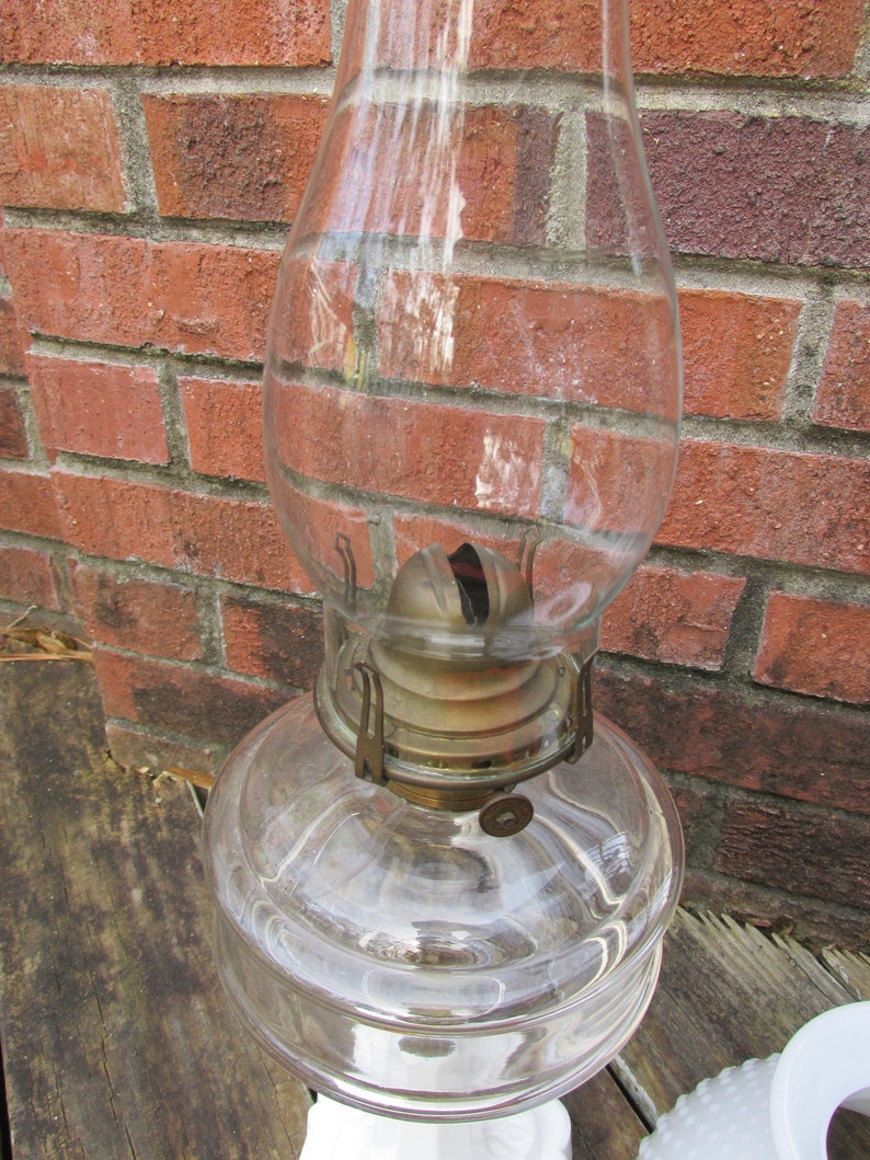 Oil Lamp with Hobnail Milk Glass Shade Free Shipping Vintage