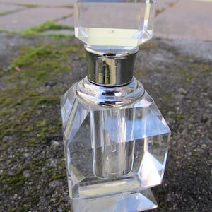 Perfume Bottle - Faceted Glass with Silver Collar - Vintage