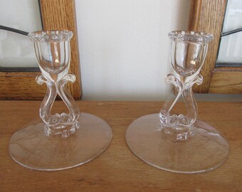 Glass Candle Holder Pair - Vintage