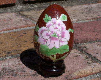 Porcelain Egg -  Cloisonne Pattern Hand Painted Egg - Vintage