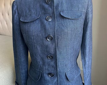 LAFAYETTE 148 100% Stehkragen Blauer Blazer Knopfverschluss Blazer Jacke Größe 6
