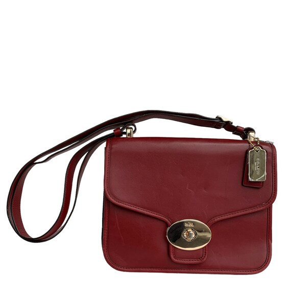 Coach Red Leather Convertible Strap Satchel Crossbody Purse Bag