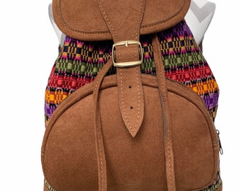 Mochila para adultos con forro de ante sintético, multicolor, hecha a mano, de algodón pesado maya, con bordado vintage