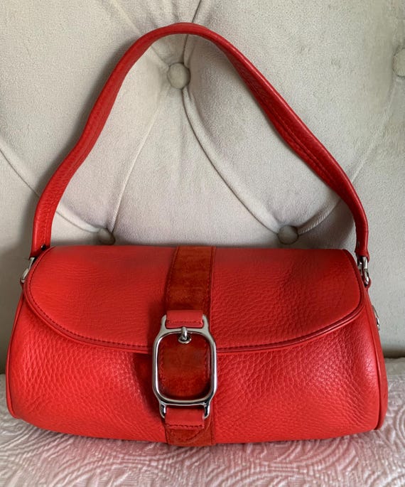 Cole Haan Village H04 Coral Color Pebble Leather Cylinder Small Shoulder Bag Etsy