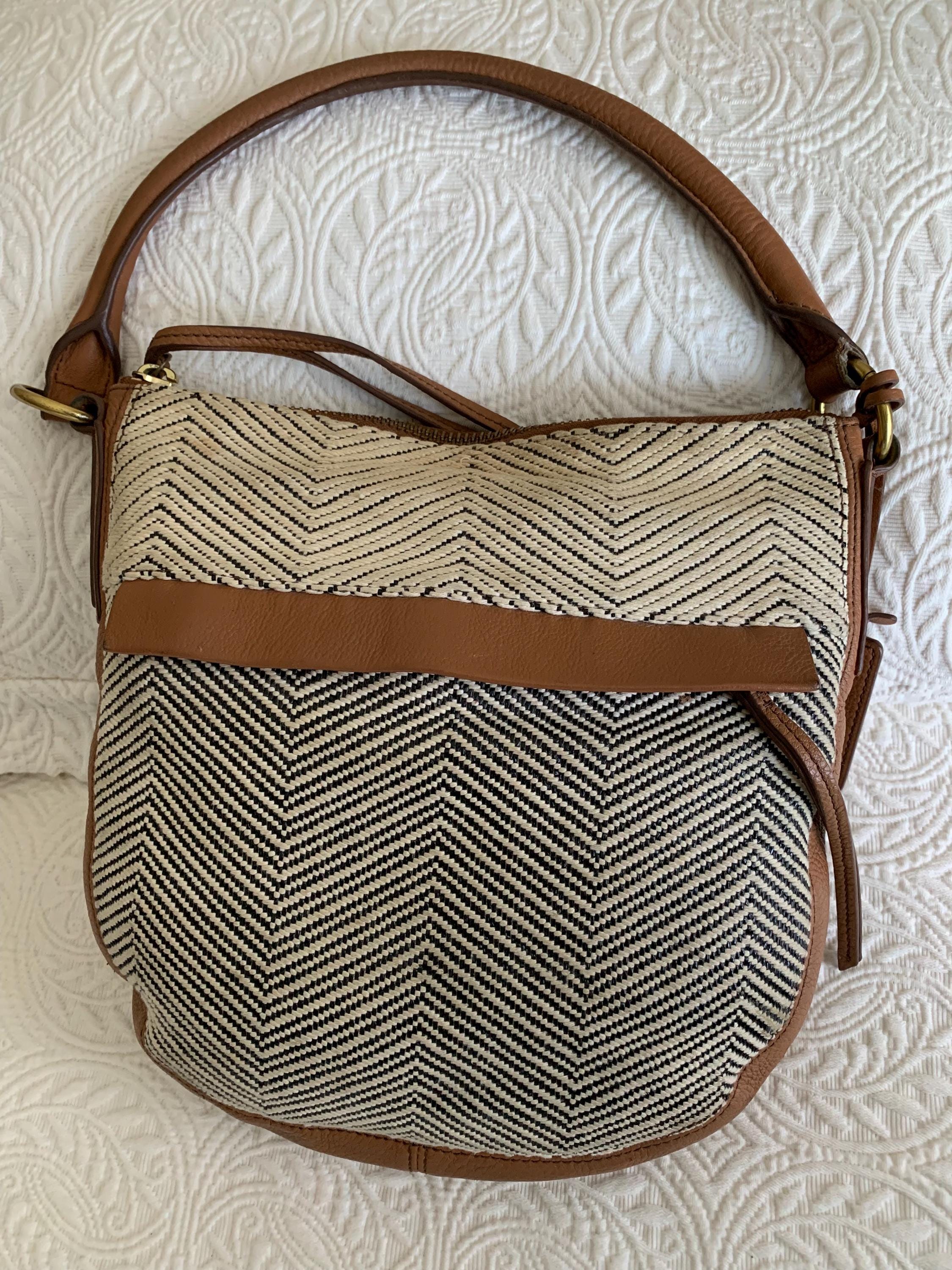 Fossil Striped Black and White Canvas Backpack with Brown Trim Fossil Men main image 2