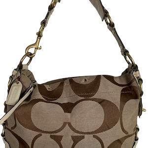 バッグ vintagecoach signature shoulderbag 10619 Vintage Coach Carly 10619 Hobo Shoulder Bag Medium Canvas Brown