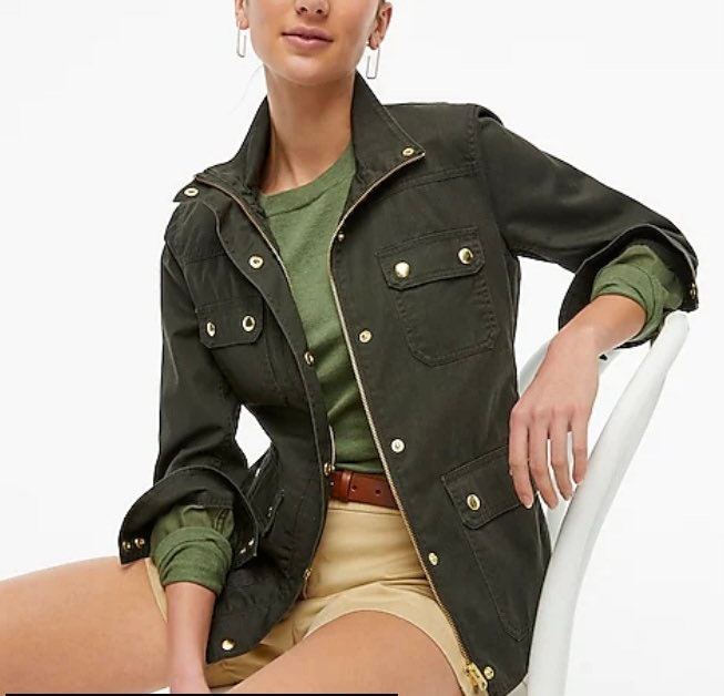 J. CREW Army Green Cotton Relaxed Fit Boyfriend Field Jacket 27584 Womens Size XXS Etsy