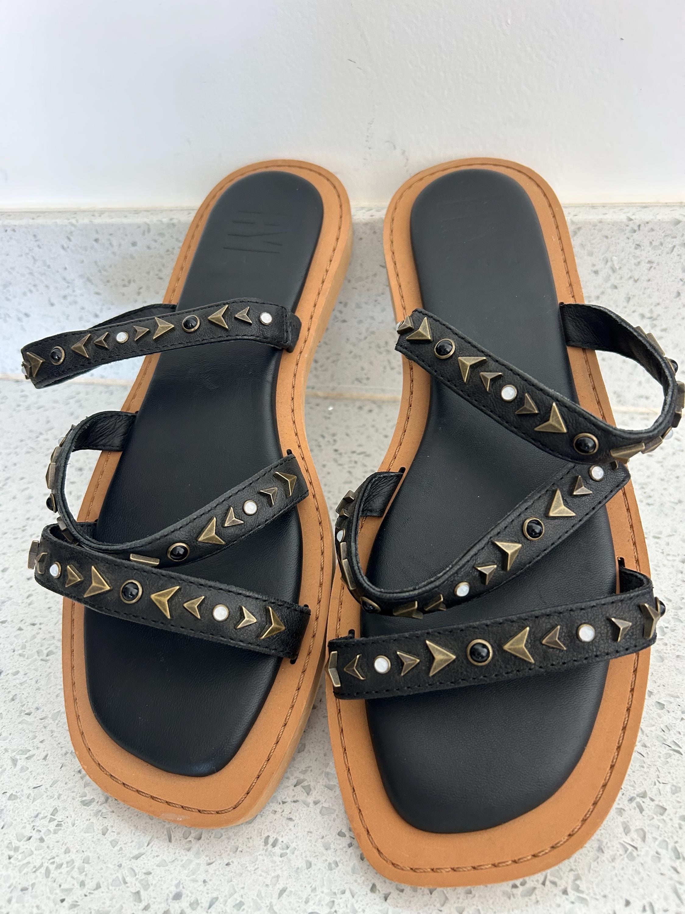 Handmade Black Leather Sandals with Stud Accents Black Stud Sandals - Etsy main image 3