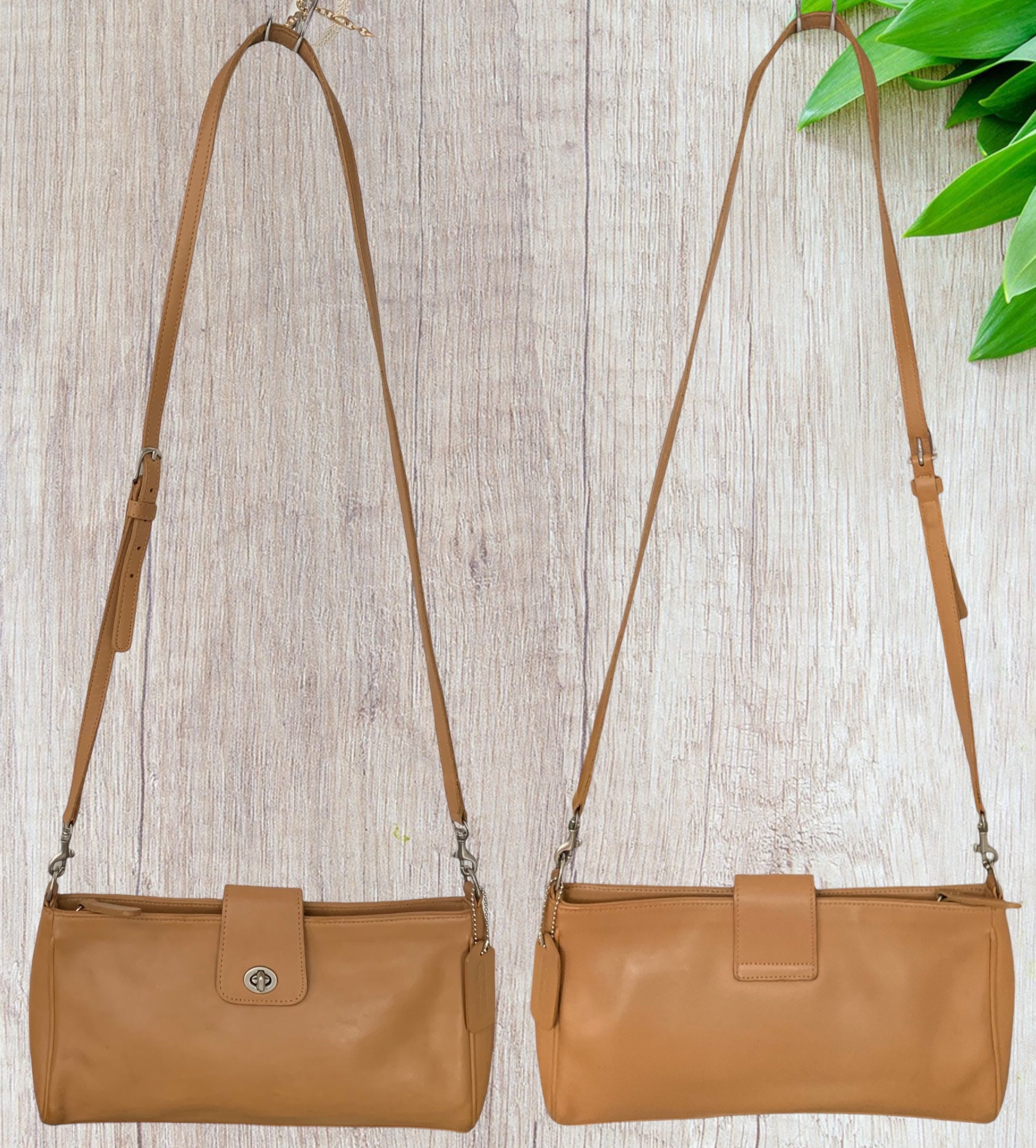 Coach Vintage Tan Color Turn Lock Demi Leather Shoulder Bag 