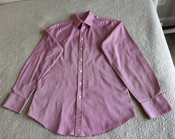 Pink Thomas Pink Men's Pink Check Dress Shirt Super Slim 15 1/2 39cms