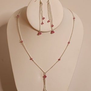 Handmade Pink Swarovski Crystal Necklace & Earrings Set