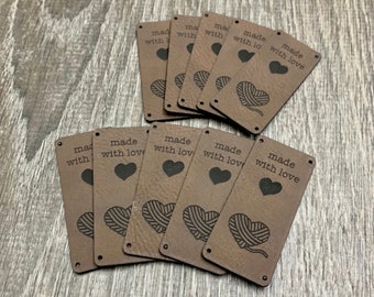 Personalized Leather Sewing Tags | Custom Knitting Tags | Vegan Leather Craft Tags | Knitters Gifts