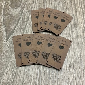 Personalized Leather Sewing Tags | Custom Knitting Tags | Vegan Leather Craft Tags | Knitters Gifts