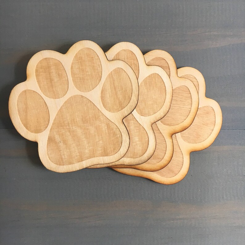 Puppy Paw Print Coasters Set Of 4 Wooden Dog Home Image 0
