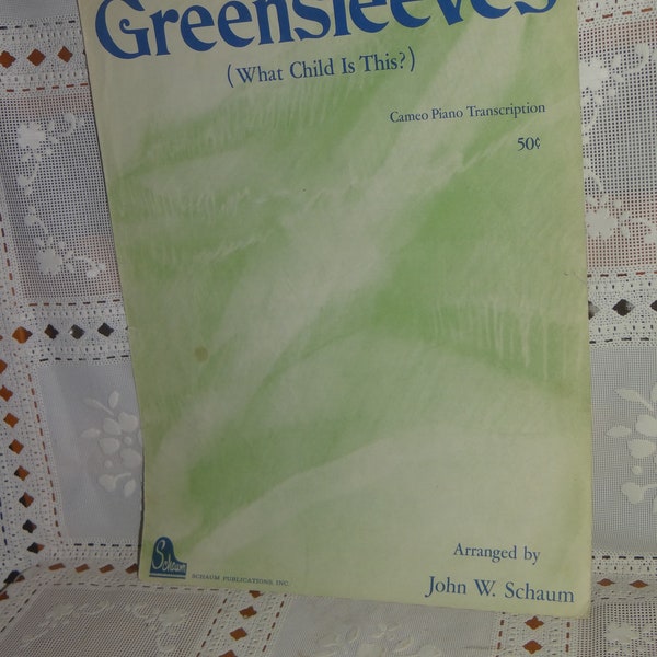 Vintage Sheet Music, " Greensleeves" ( What Child is this").. Cameo Piano Transcription by John W. Schaum
