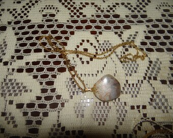 Vintage Gold Necklace with Beautiful Genuine Rock Pendant... Costume Jewelry ( Chain)