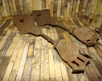 Rare Find! Vintage 1920's Ice Skates.....Antique Iron with Shamrock Pattern..Great for Winter Display