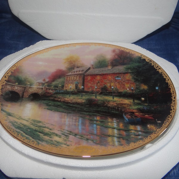 Beautiful Vintage Thomas Kinkade Oval Plates, ."Lamplight Inn" # 3 in the Lamplight Village Collection...Has Certificate..Bardford Exchange